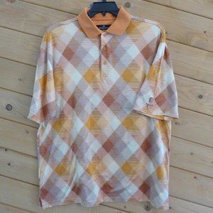 Bugachi Orange Brown Checked Mercerized Cotton Lightweight Polo Shirt Men s' XL